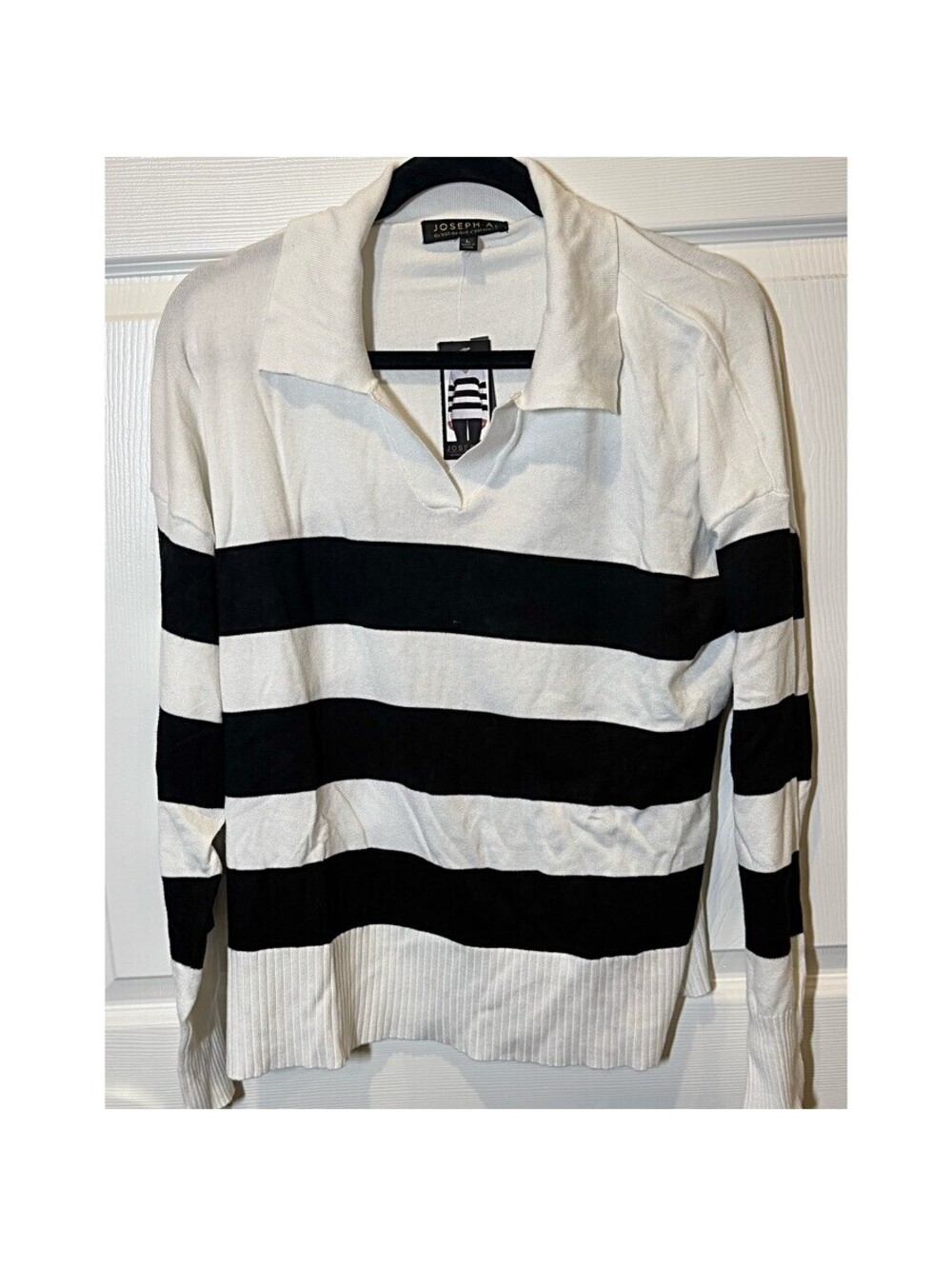 White and black striped collared sweater
